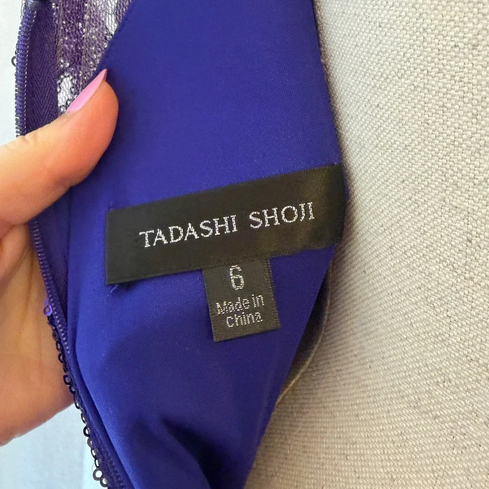 Tadashi Shoji Gown 6 Purple Sequin Illusion Mesh Formal Dress Event Gala Wedding